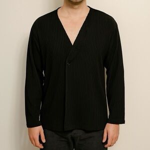 Prevu Black Waffle Knit V Neck Jacket L​